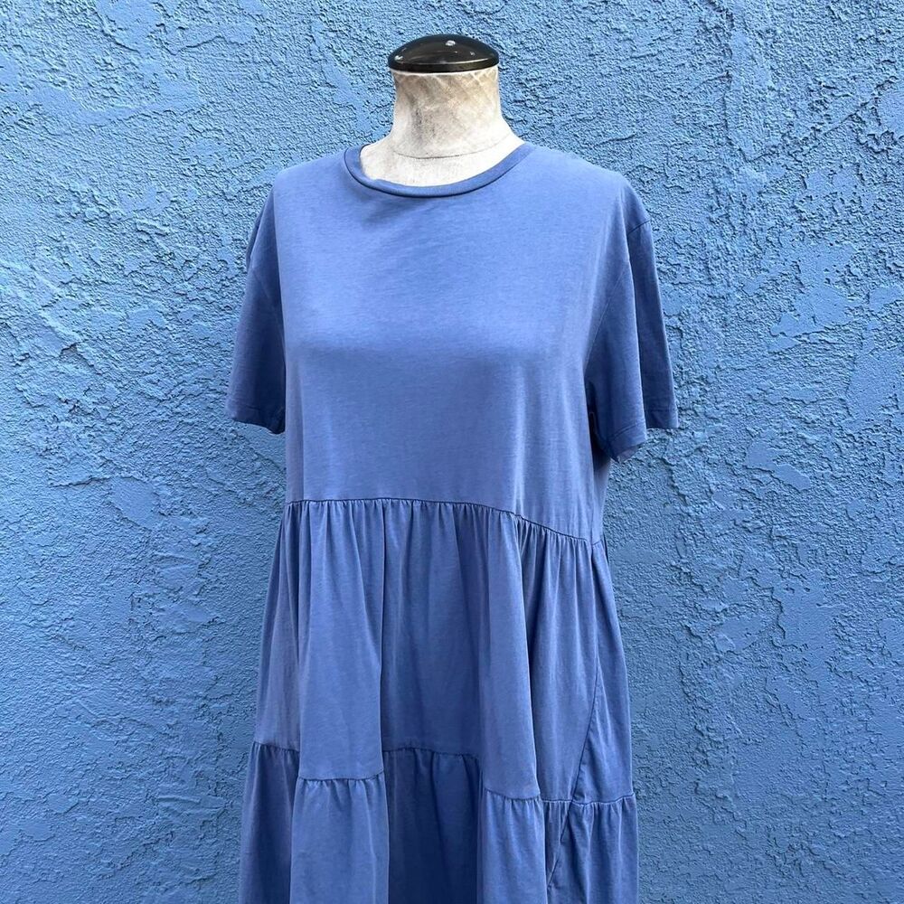 Kotn Tiered Dress 100% Cotton Small Blue